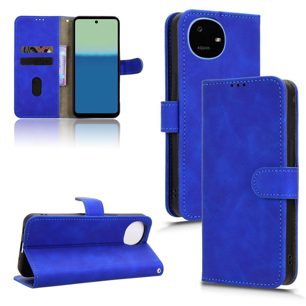 For Sharp Aquos wish6 Skin Feel Magnetic Flip Leather Phone Case(Blue)