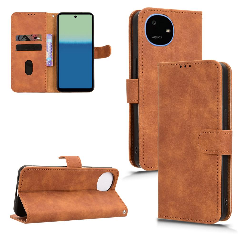 For Sharp Aquos wish6 Skin Feel Magnetic Flip Leather Phone Case(Brown)