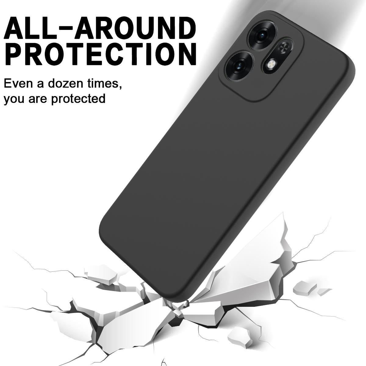 For OPPO Reno16 5G Global Solid Color Liquid Silicone Dropproof Full Coverage Phone Case - Black - EDA004760255A