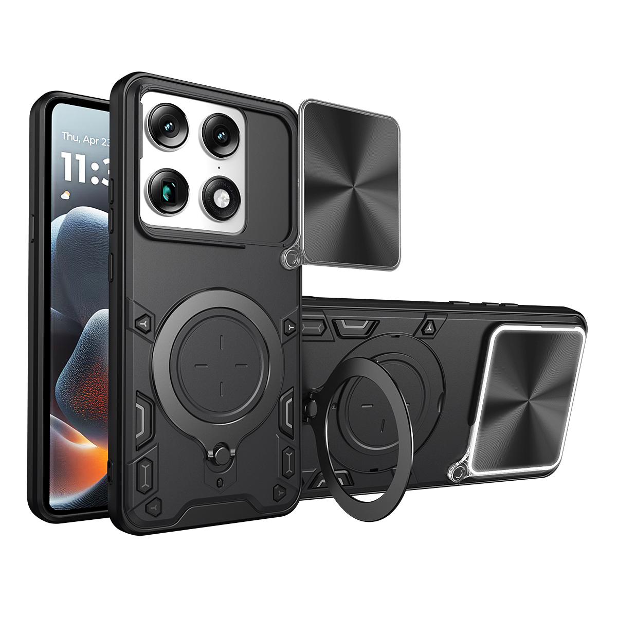 For Motorola Signature 5G CD Texture Sliding Camshield Magnetic Holder Phone Case - Black - EDA004768535B