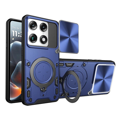 For Motorola Signature 5G CD Texture Sliding Camshield Magnetic Holder Phone Case - Blue - EDA004768535D