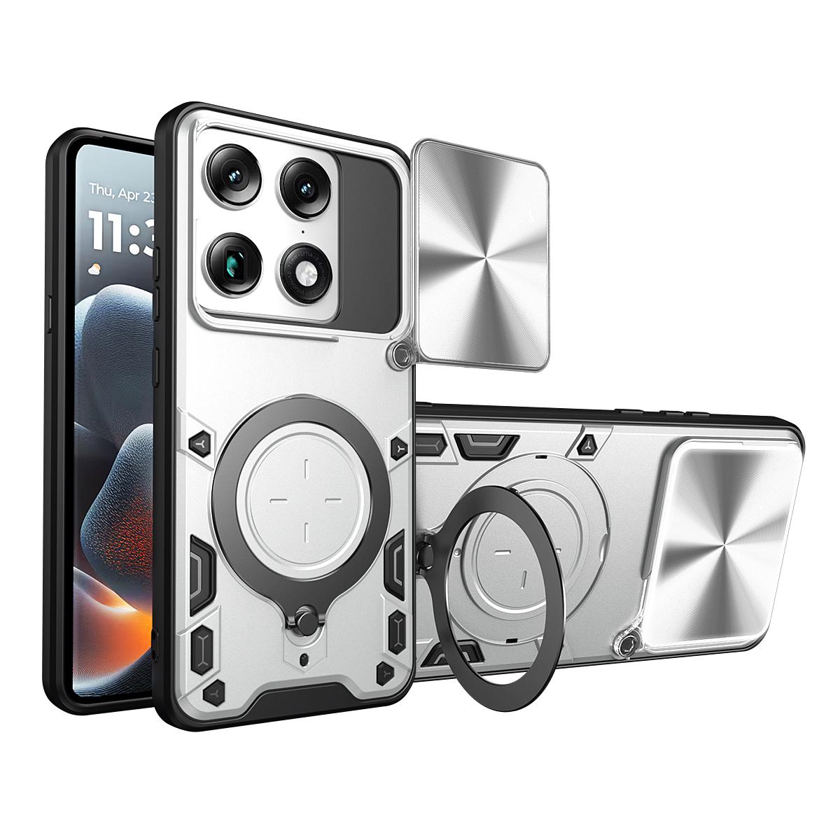 For Motorola Signature 5G CD Texture Sliding Camshield Magnetic Holder Phone Case - Silver - EDA004768535E