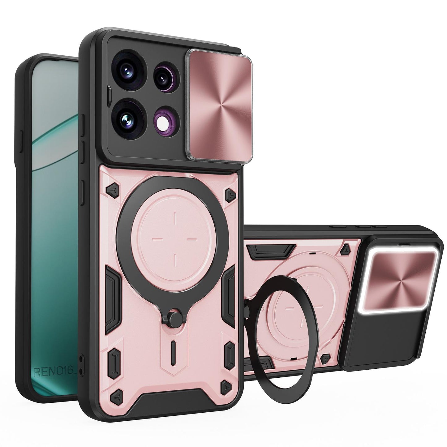 For OPPO Reno16 F 5G CD Texture Sliding Camshield Magnetic Holder Phone Case(Pink)