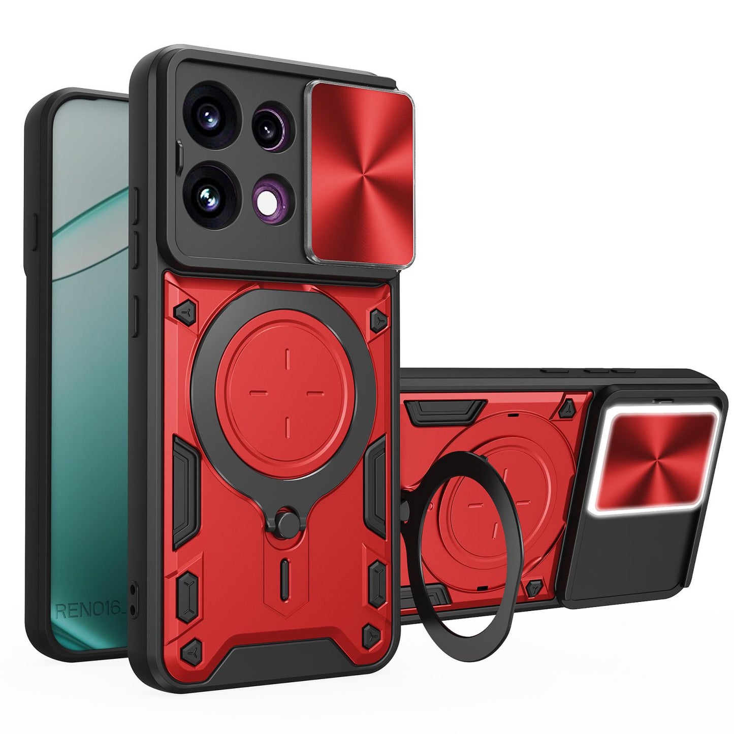 For OPPO Reno16 F 5G CD Texture Sliding Camshield Magnetic Holder Phone Case(Red)