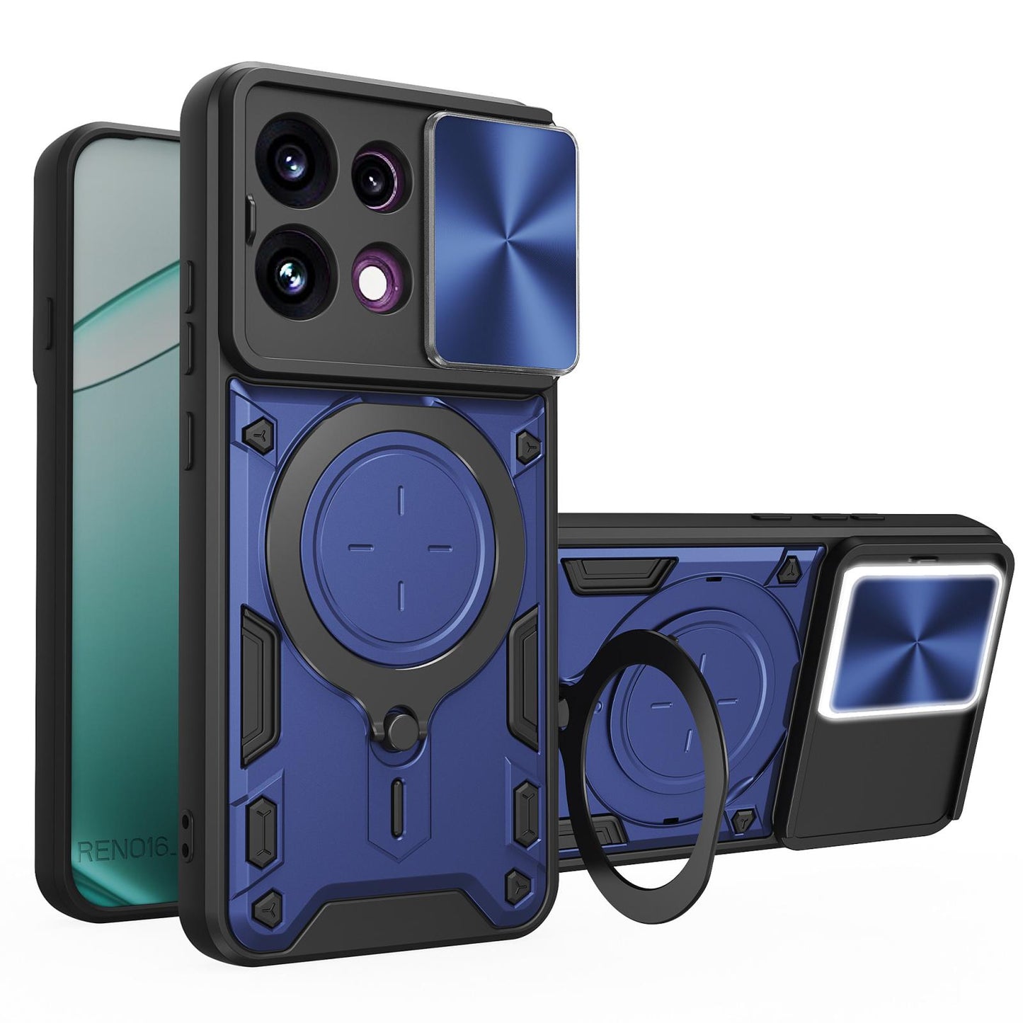 For OPPO Reno16 F 5G CD Texture Sliding Camshield Magnetic Holder Phone Case(Blue)