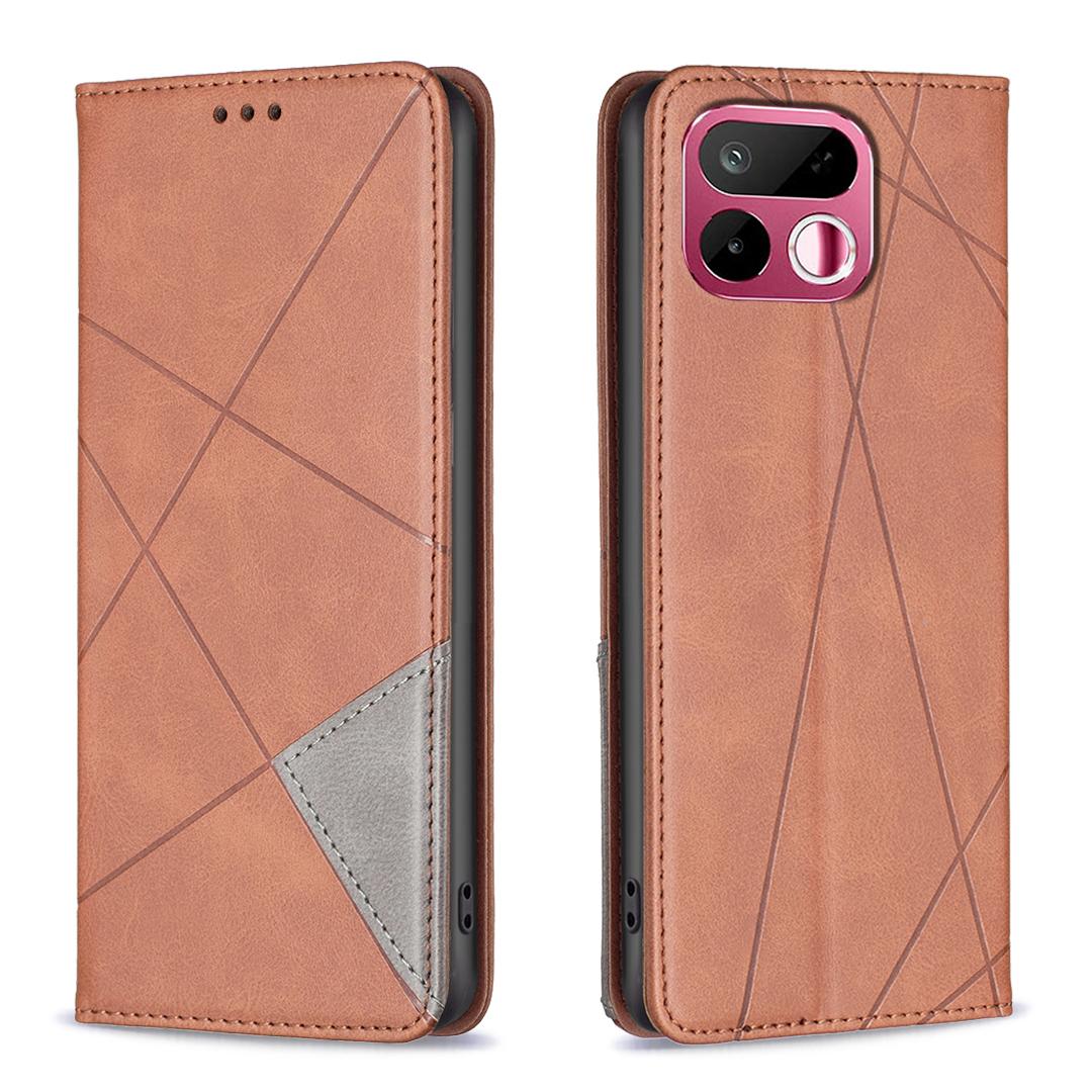 For Realme 16T 5G Rhombus Texture Leather Phone Case - Brown - EDA004854407D