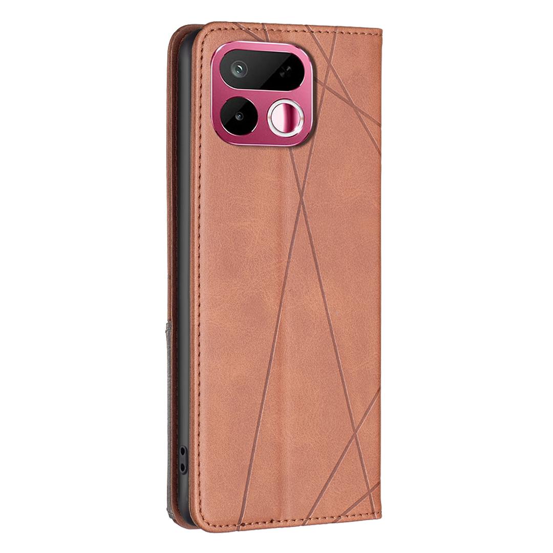 For Realme 16T 5G Rhombus Texture Leather Phone Case - Brown - EDA004854407D
