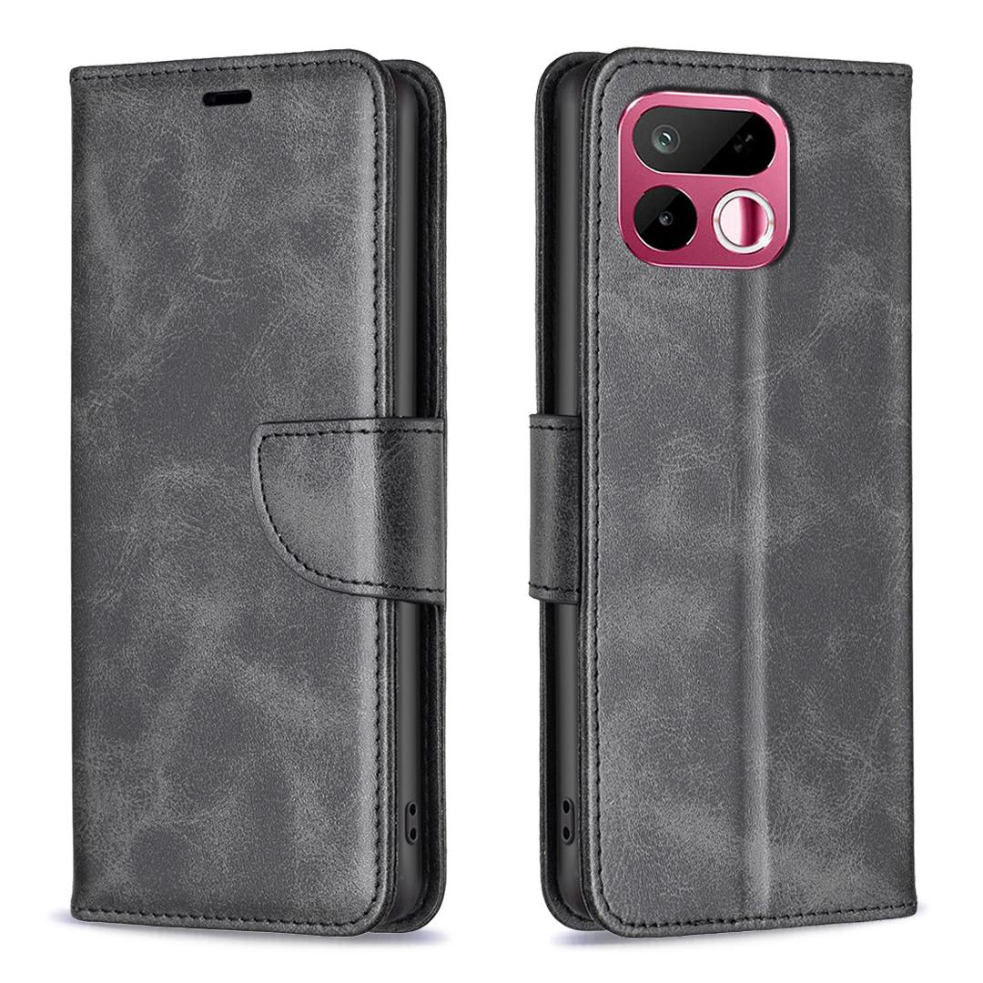 For Realme 16T 5G Lambskin Texture Pure Color Flip Leather Phone Case - Black - EDA004854607B