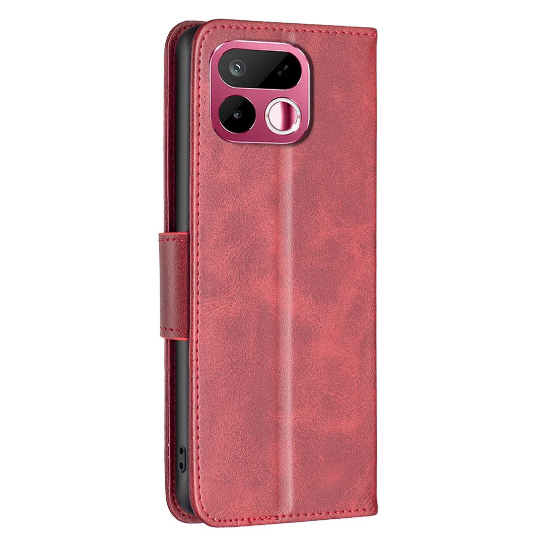 For Realme 16T 5G Lambskin Texture Pure Color Flip Leather Phone Case - Red - EDA004854607C