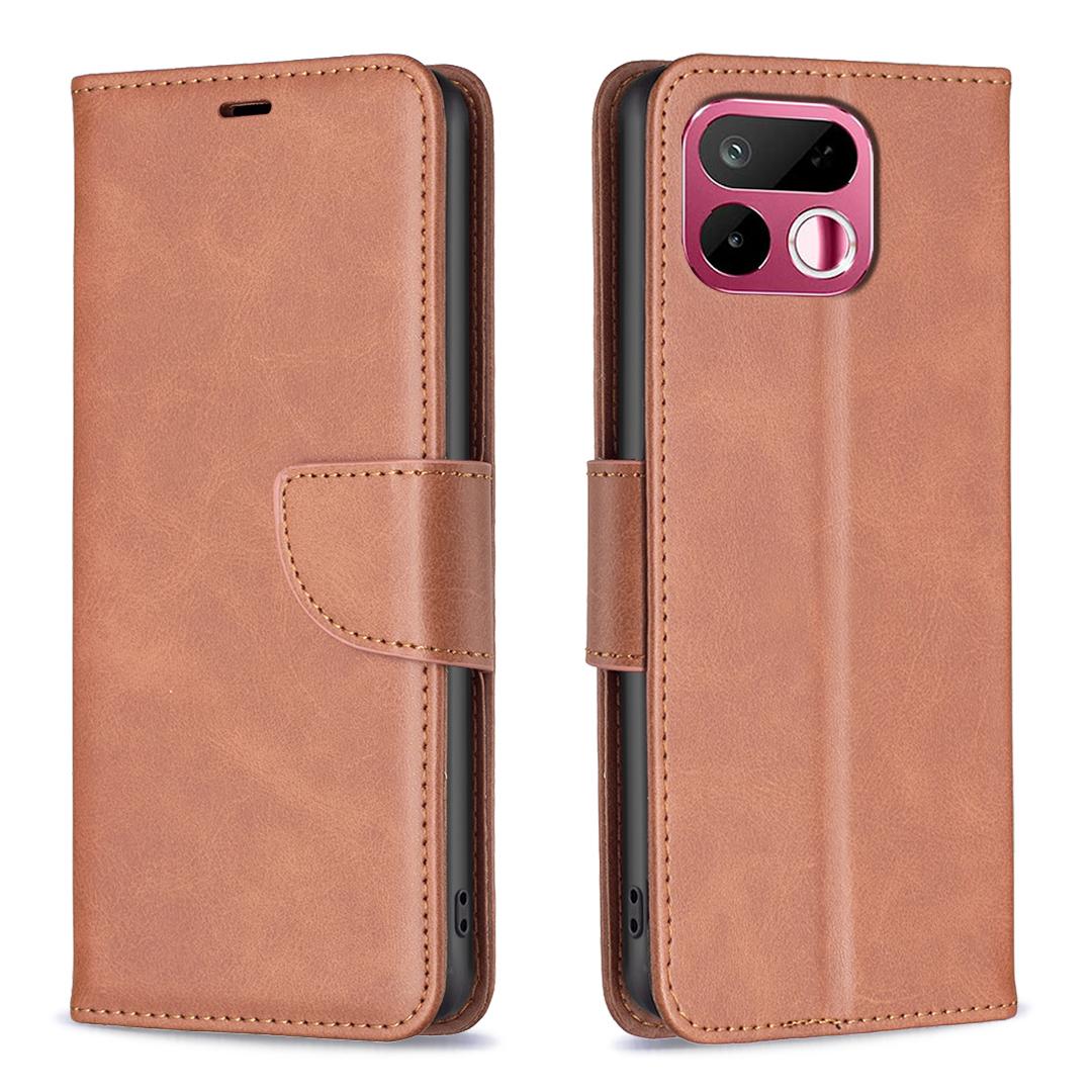 For Realme 16T 5G Lambskin Texture Pure Color Flip Leather Phone Case - Brown - EDA004854607F