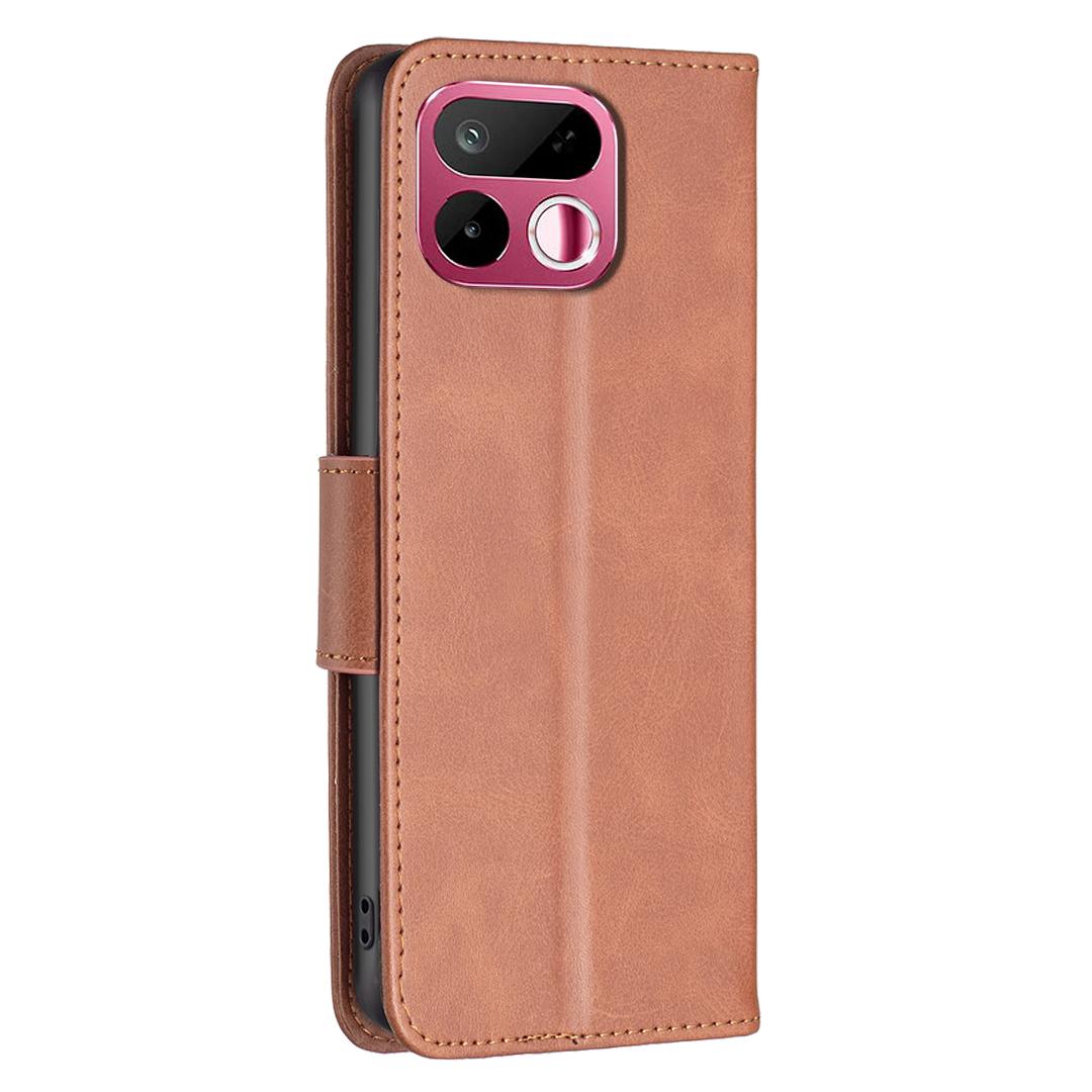 For Realme 16T 5G Lambskin Texture Pure Color Flip Leather Phone Case - Brown - EDA004854607F
