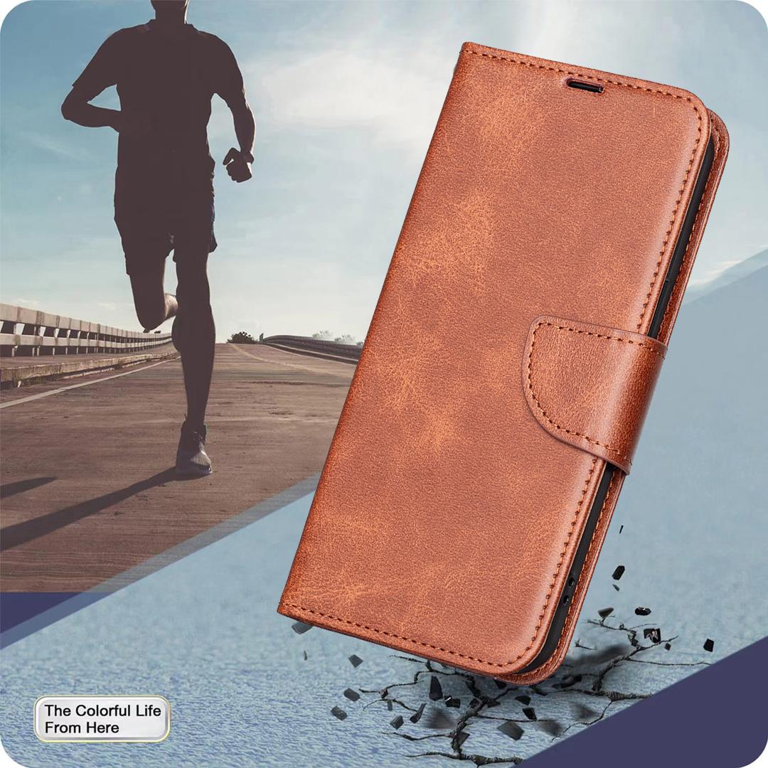 For Realme 16T 5G Lambskin Texture Pure Color Flip Leather Phone Case - Brown - EDA004854607F