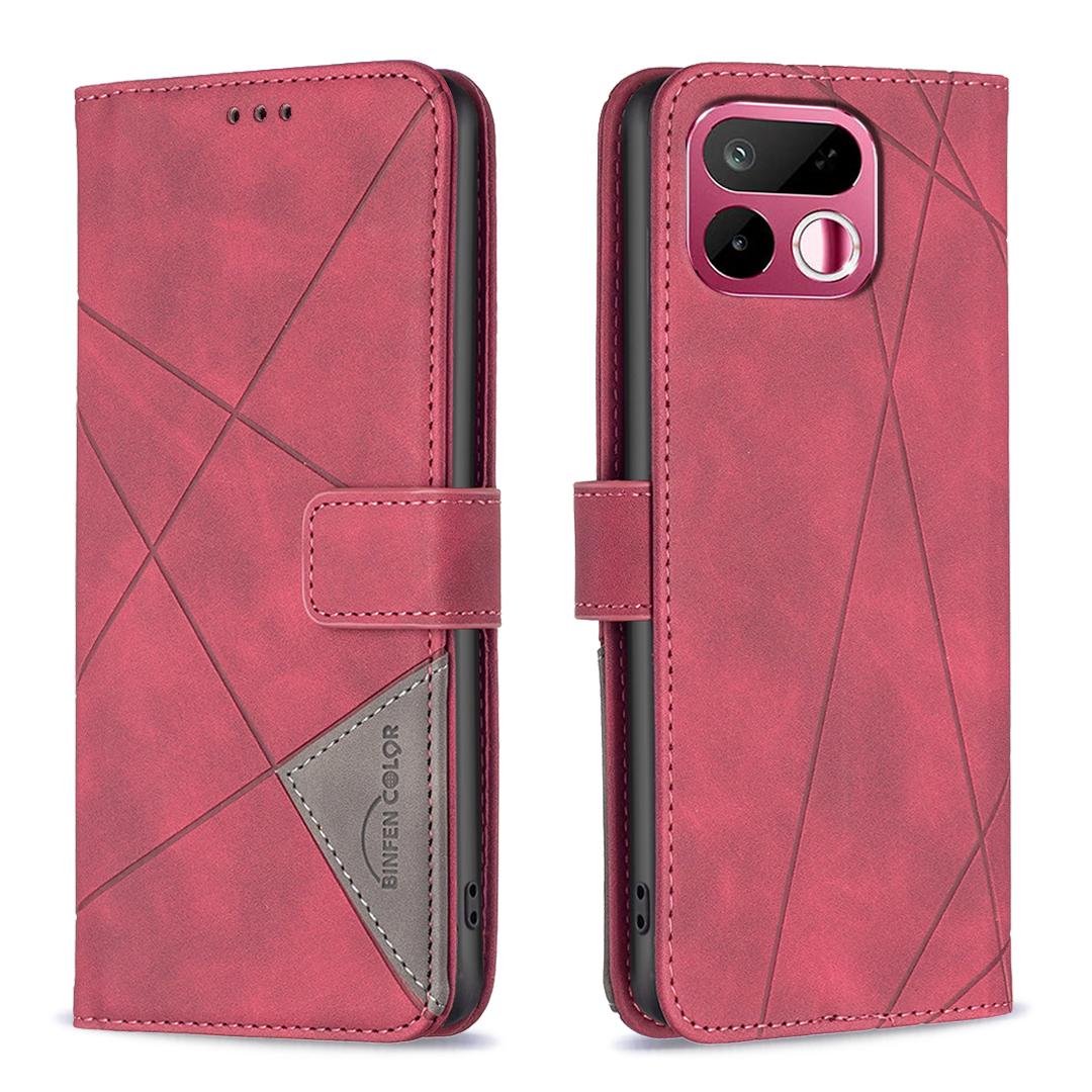 For Realme 16T 5G Magnetic Buckle Rhombus Texture Leather Phone Case - Red - EDA004854720A