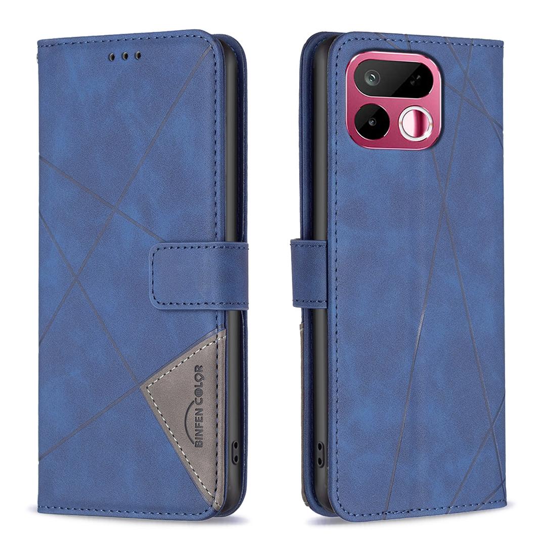 For Realme 16T 5G Magnetic Buckle Rhombus Texture Leather Phone Case - Blue - EDA004854720B