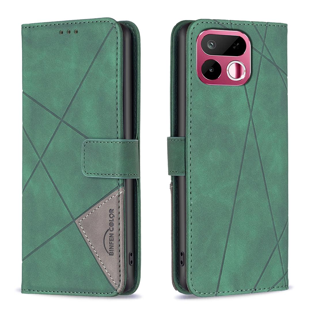 For Realme 16T 5G Magnetic Buckle Rhombus Texture Leather Phone Case - Green - EDA004854720C