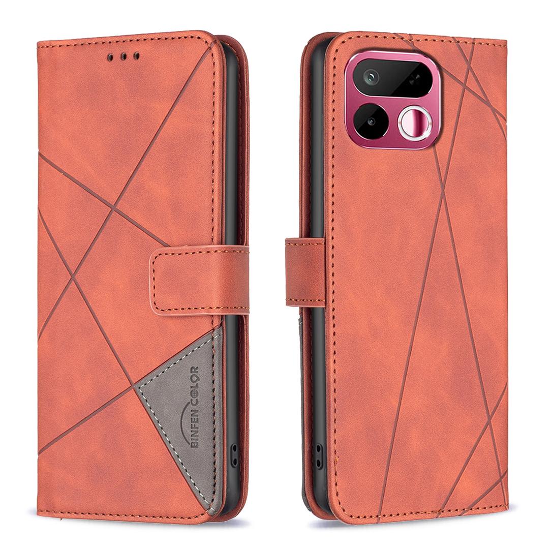 For Realme 16T 5G Magnetic Buckle Rhombus Texture Leather Phone Case - Brown - EDA004854720D