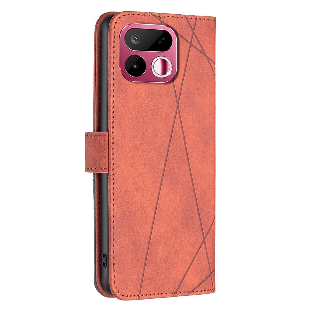 For Realme 16T 5G Magnetic Buckle Rhombus Texture Leather Phone Case - Brown - EDA004854720D