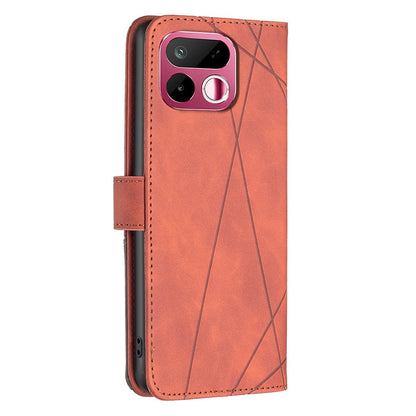 For Realme 16T 5G Magnetic Buckle Rhombus Texture Leather Phone Case - Brown - EDA004854720D