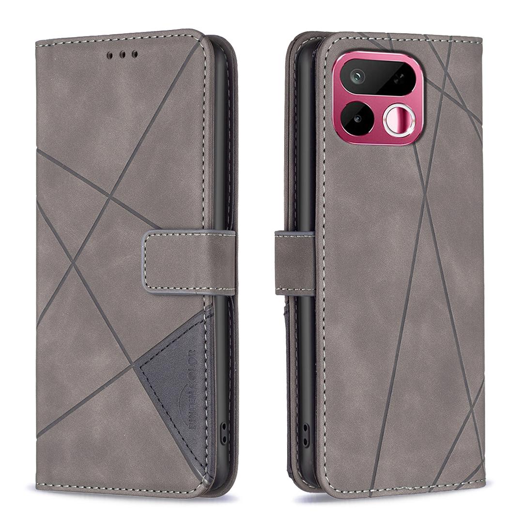 For Realme 16T 5G Magnetic Buckle Rhombus Texture Leather Phone Case - Grey - EDA004854720E