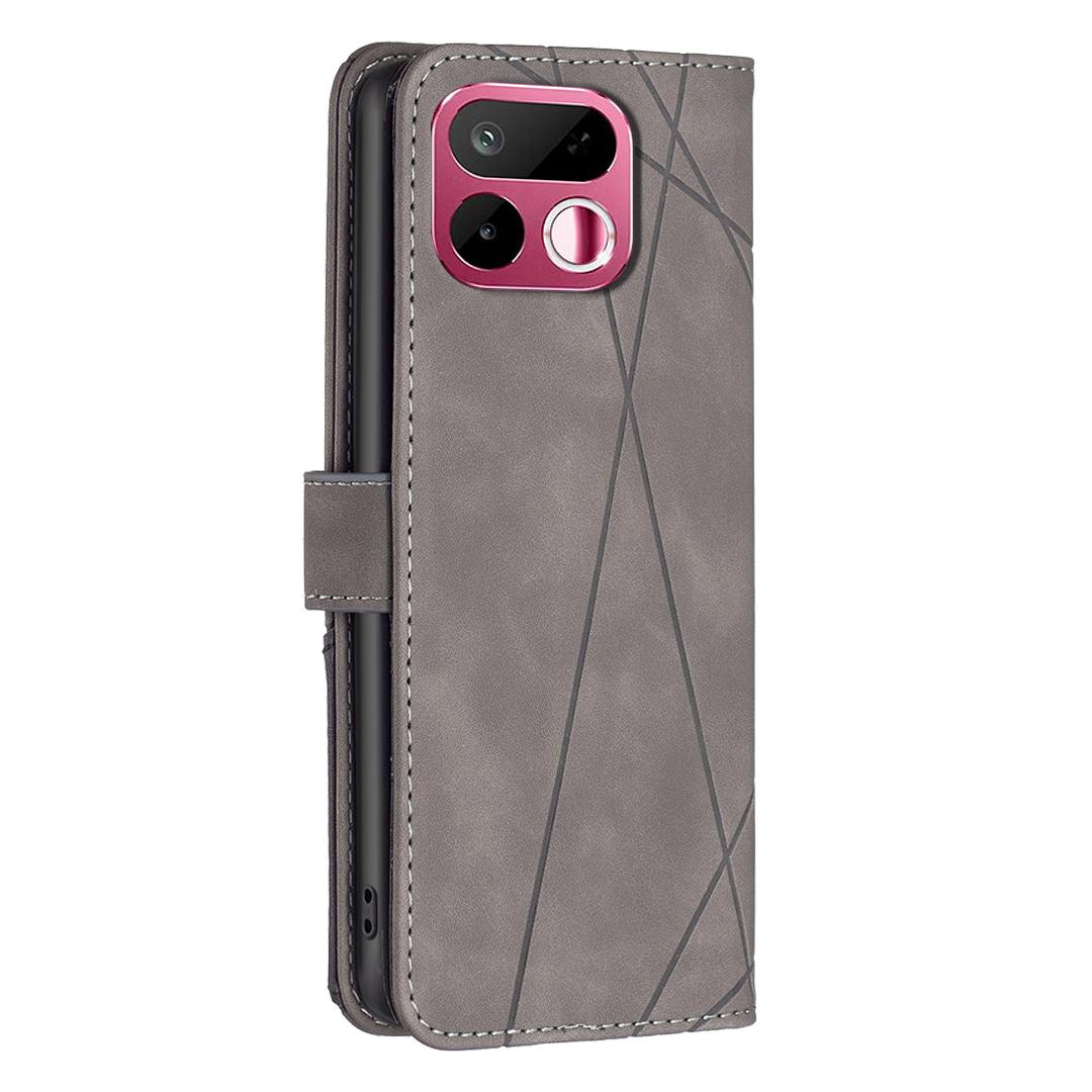For Realme 16T 5G Magnetic Buckle Rhombus Texture Leather Phone Case - Grey - EDA004854720E