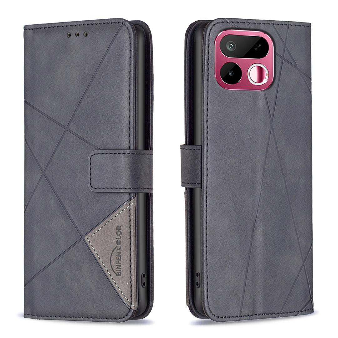 For Realme 16T 5G Magnetic Buckle Rhombus Texture Leather Phone Case - Black - EDA004854720F