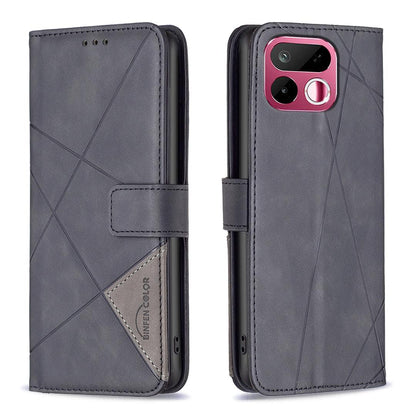 For Realme 16T 5G Magnetic Buckle Rhombus Texture Leather Phone Case - Black - EDA004854720F