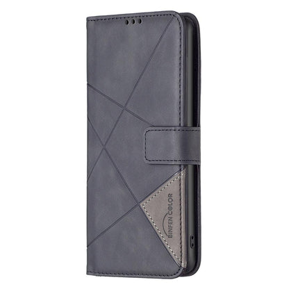 For Realme 16T 5G Magnetic Buckle Rhombus Texture Leather Phone Case - Black - EDA004854720F