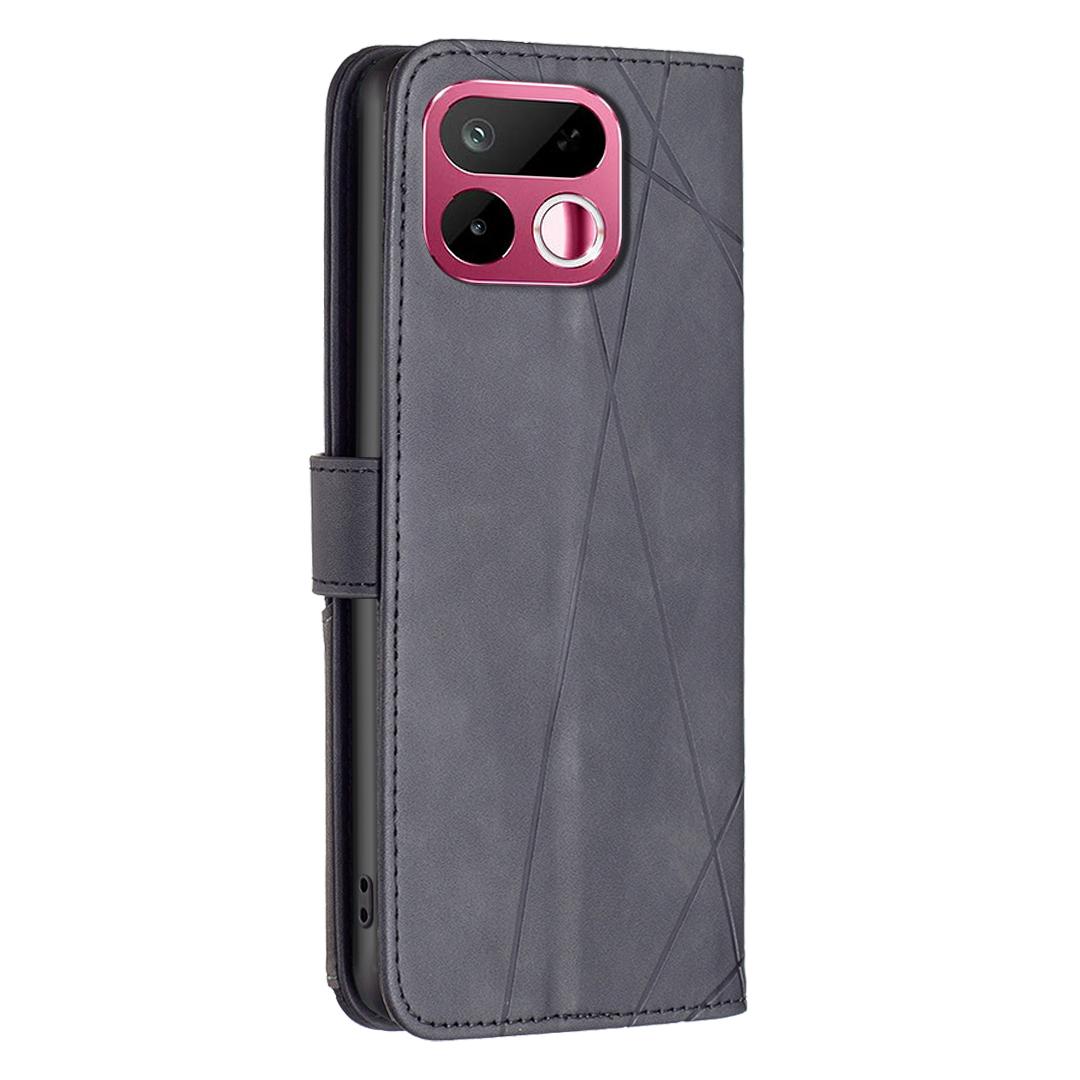 For Realme 16T 5G Magnetic Buckle Rhombus Texture Leather Phone Case - Black - EDA004854720F