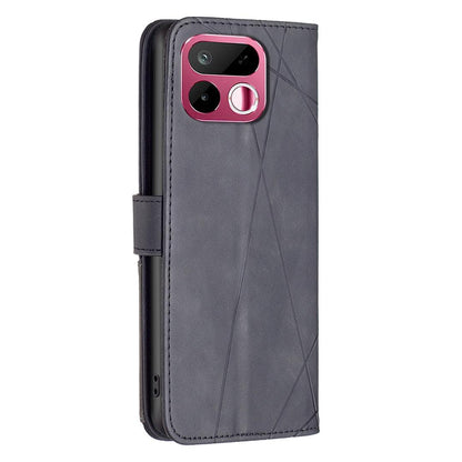 For Realme 16T 5G Magnetic Buckle Rhombus Texture Leather Phone Case - Black - EDA004854720F