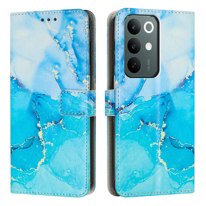 For Realme C100 / C100i / C100x 4G Painted Marble Pattern Leather Phone Case - Blue Green - EDA004871125A