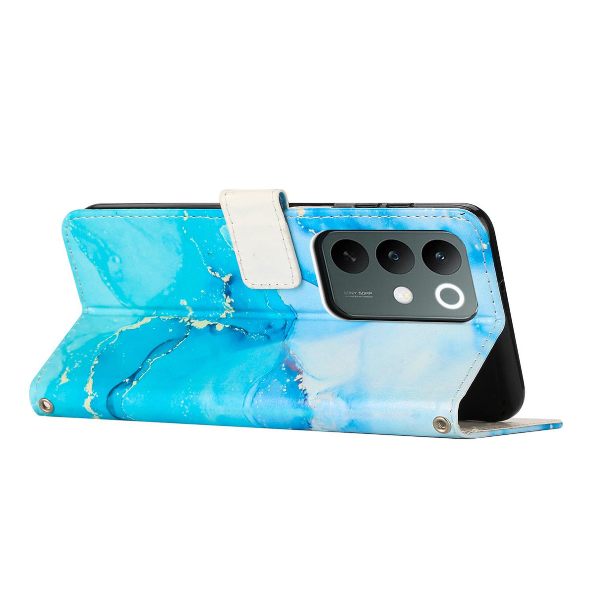 For Realme C100 / C100i / C100x 4G Painted Marble Pattern Leather Phone Case - Blue Green - EDA004871125A