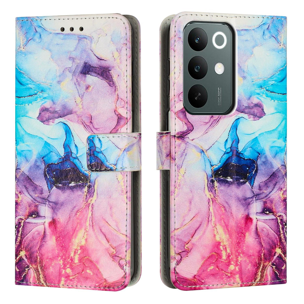 For Realme C100 / C100i / C100x 4G Painted Marble Pattern Leather Phone Case - Pink Purple - EDA004871125B