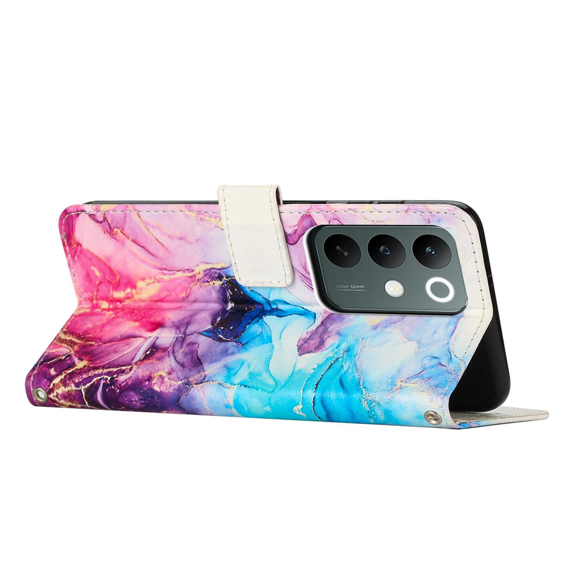 For Realme C100 / C100i / C100x 4G Painted Marble Pattern Leather Phone Case - Pink Purple - EDA004871125B