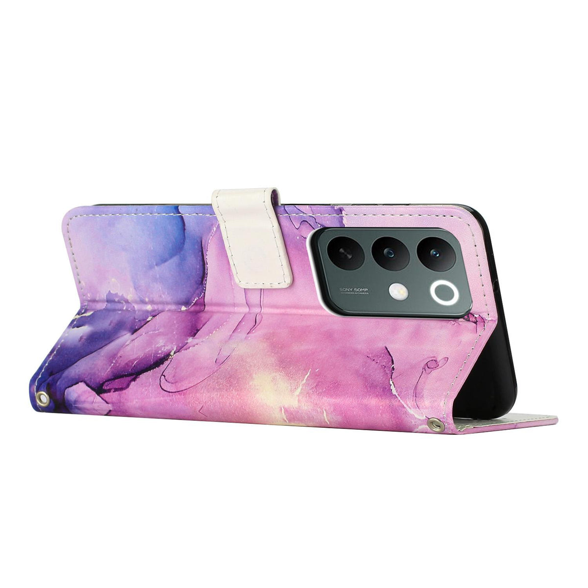 For Realme C100 / C100i / C100x 4G Painted Marble Pattern Leather Phone Case - Purple - EDA004871125E