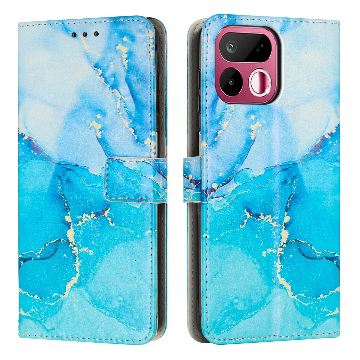 For Realme 16T 5G Painted Marble Pattern Leather Phone Case - Blue Green - EDA004871126A