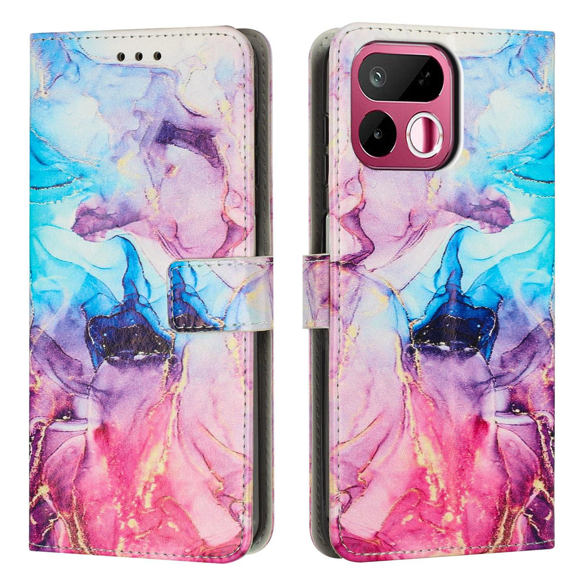 For Realme 16T 5G Painted Marble Pattern Leather Phone Case - Pink Purple - EDA004871126B