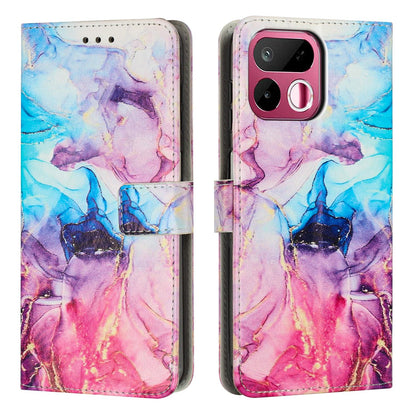 For Realme 16T 5G Painted Marble Pattern Leather Phone Case - Pink Purple - EDA004871126B