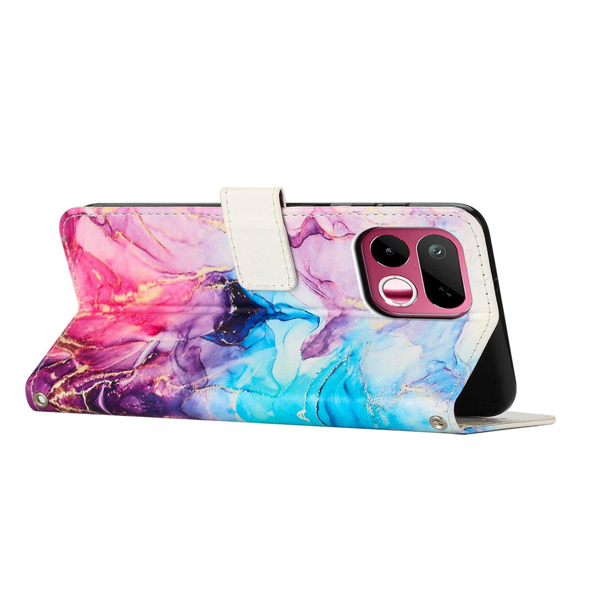 For Realme 16T 5G Painted Marble Pattern Leather Phone Case - Pink Purple - EDA004871126B