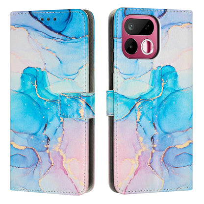 For Realme 16T 5G Painted Marble Pattern Leather Phone Case - Pink Green - EDA004871126D