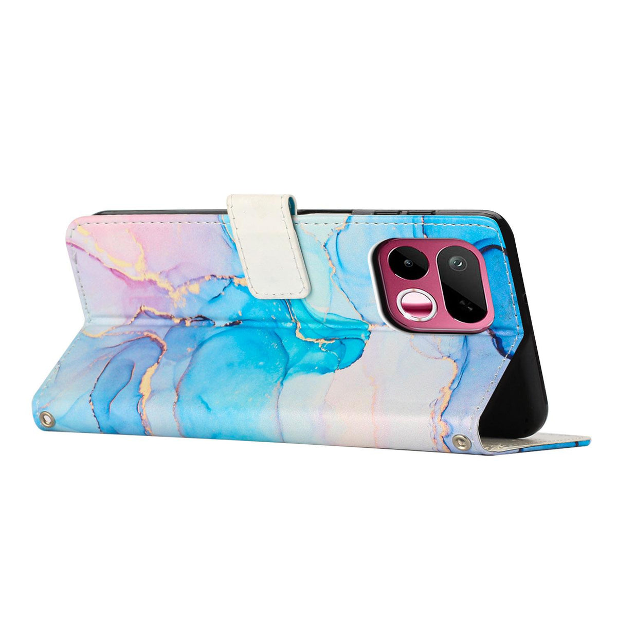 For Realme 16T 5G Painted Marble Pattern Leather Phone Case - Pink Green - EDA004871126D