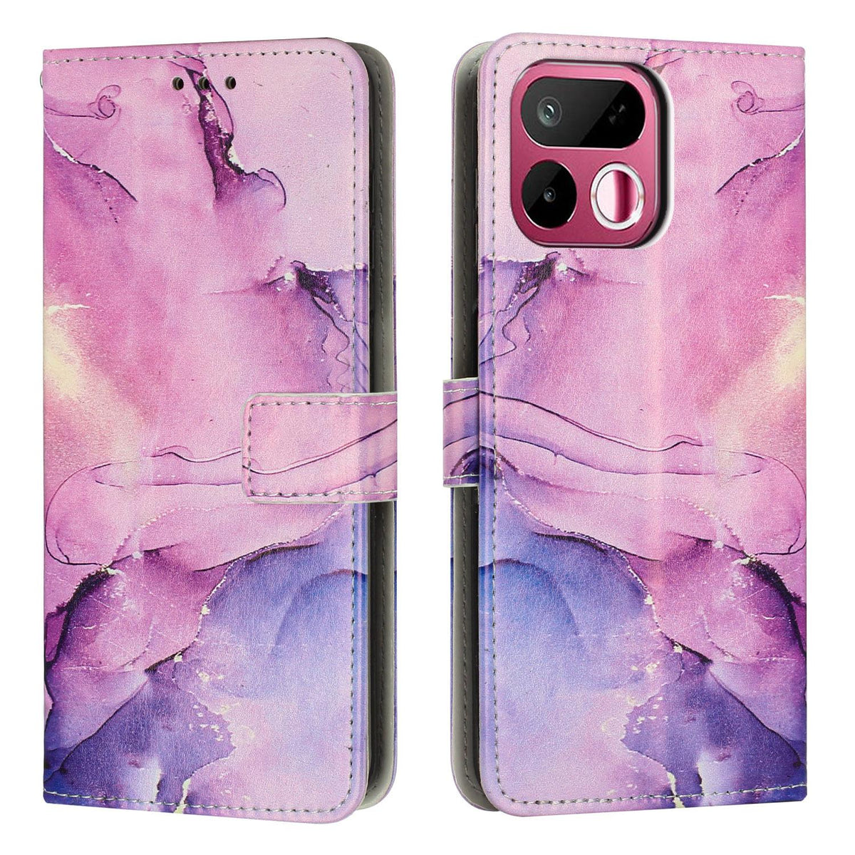 For Realme 16T 5G Painted Marble Pattern Leather Phone Case - Purple - EDA004871126E