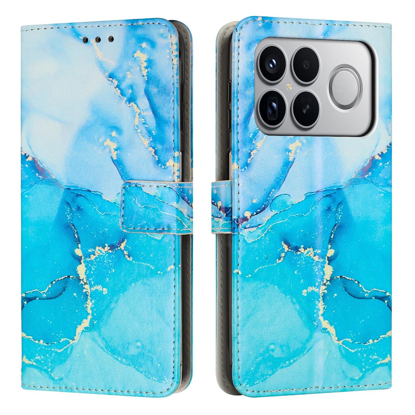 For Redmi K90 Pro Max / Poco F8 Ultra Painted Marble Pattern Leather Phone Case(Blue Green)