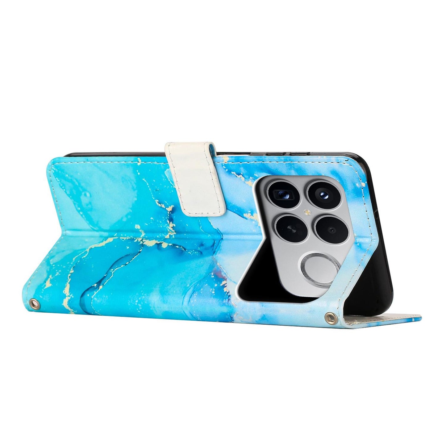 For Redmi K90 Pro Max / Poco F8 Ultra Painted Marble Pattern Leather Phone Case(Blue Green)