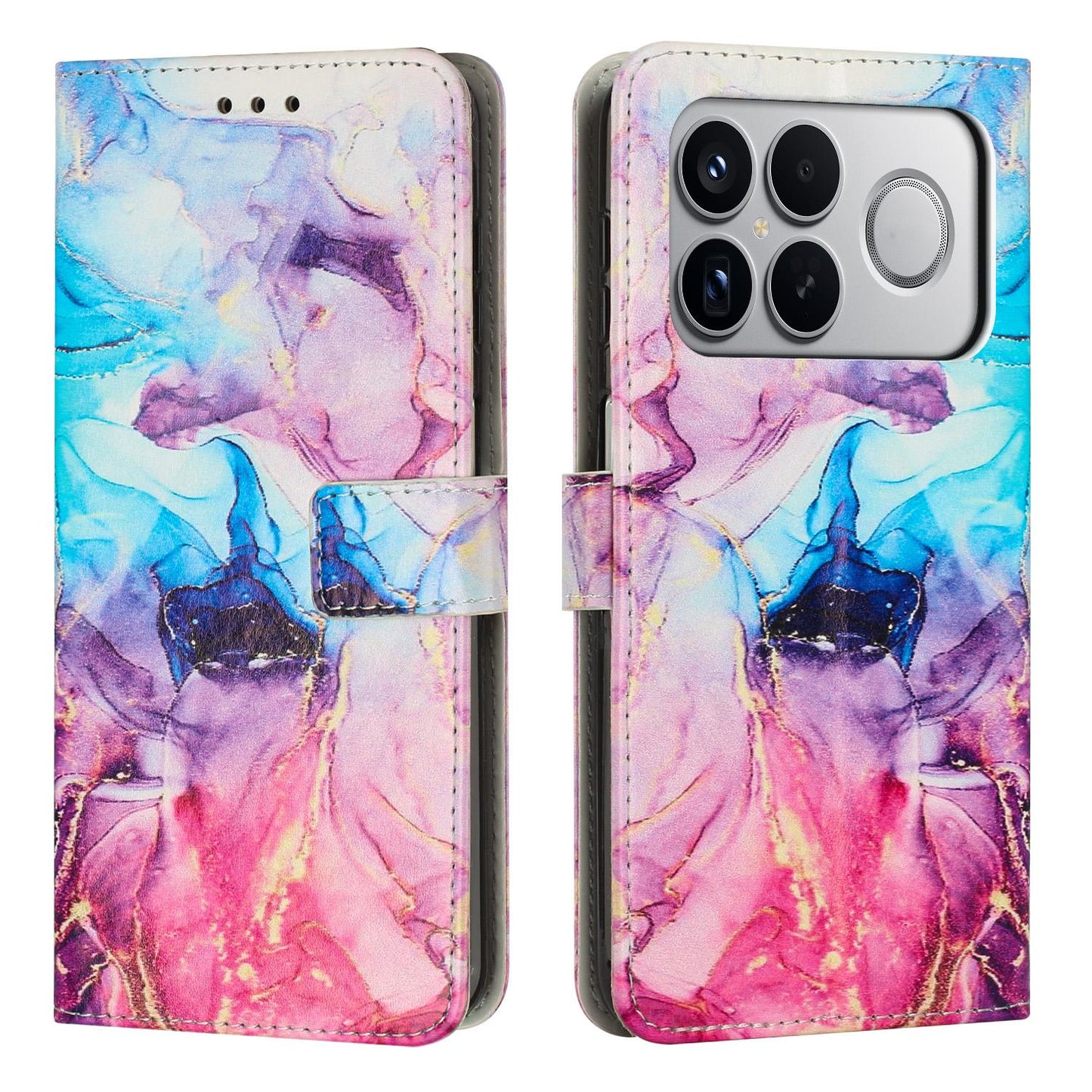For Redmi K90 Pro Max / Poco F8 Ultra Painted Marble Pattern Leather Phone Case(Pink Purple)