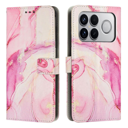 For Redmi K90 Pro Max / Poco F8 Ultra Painted Marble Pattern Leather Phone Case(Rose Gold)