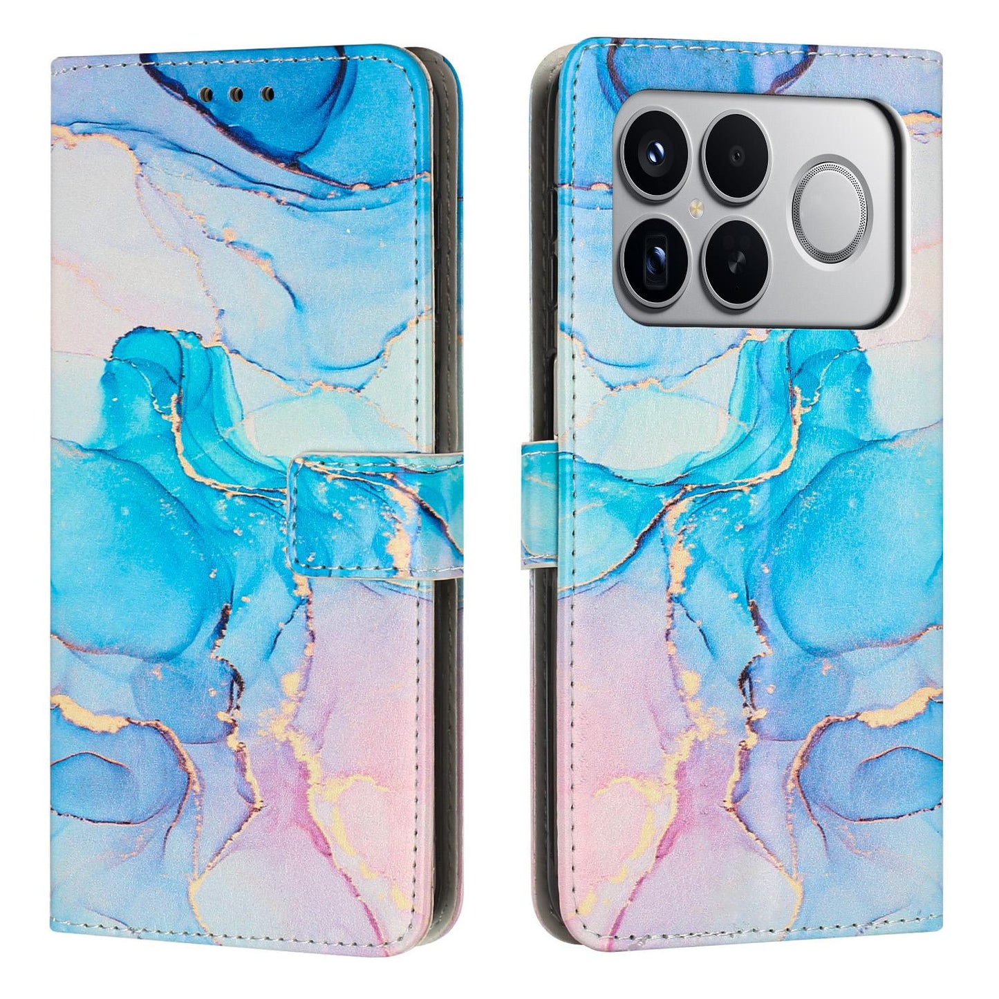 For Redmi K90 Pro Max / Poco F8 Ultra Painted Marble Pattern Leather Phone Case(Pink Green)