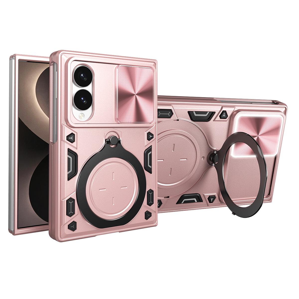 For Galaxy Z Fold8 5G CD Texture Sliding Camshield Magnetic Holder Phone Case(Pink)