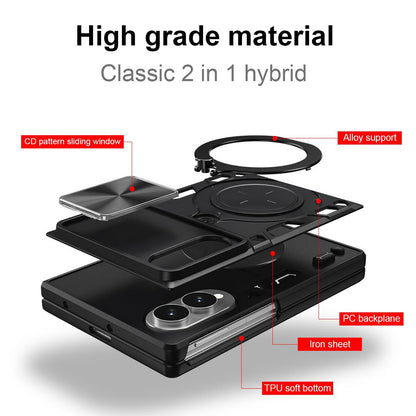 For Galaxy Z Fold8 5G CD Texture Sliding Camshield Magnetic Holder Phone Case(Black)