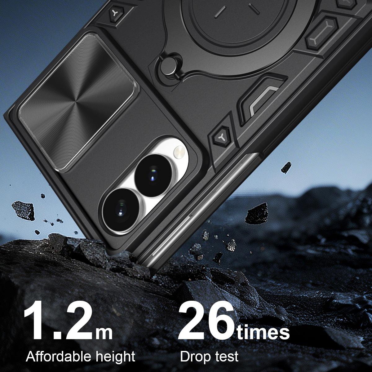 For Galaxy Z Fold8 5G CD Texture Sliding Camshield Magnetic Holder Phone Case(Black)