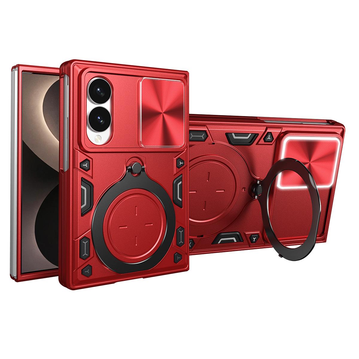 For Galaxy Z Fold8 5G CD Texture Sliding Camshield Magnetic Holder Phone Case(Red)
